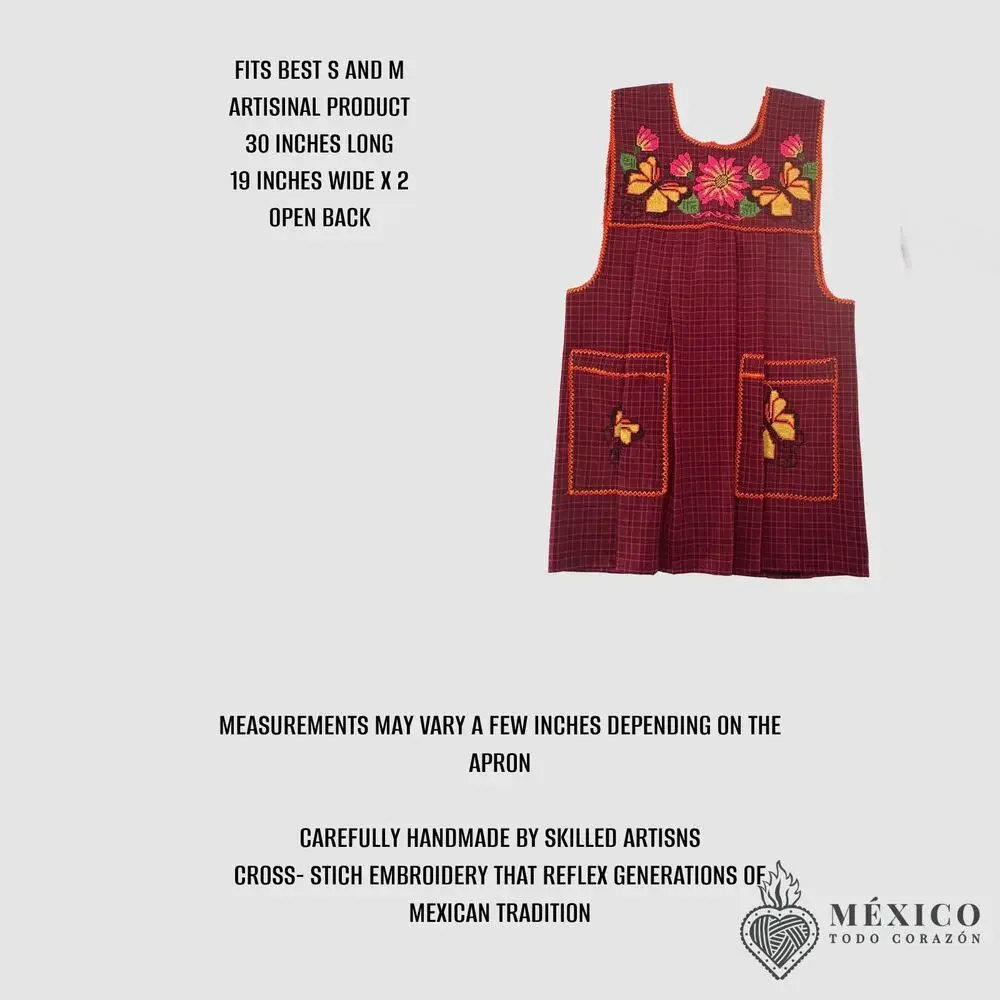 Traditional Mexican Cross-Stitch Embroidered Apron – Deluxe Artisan Smock Style